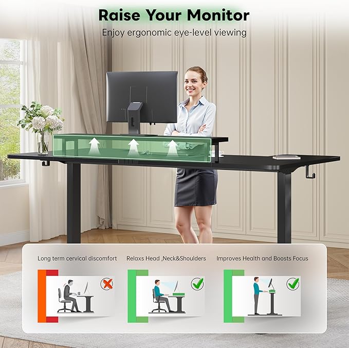 EnHomee 71 Inch Standing Desk Adjustable Electric with Monitor Stand, Computer Desk with Power Strip, Memory Height Home Office Desk for Home and Study Room, Black