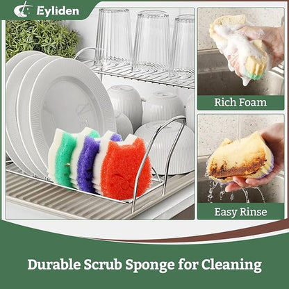 Eyliden 6 Pack Scrub Sponge, Dual-Sided, Smart-Temp Firmness, Dish Scrubber | Non-Scratch, Multi-Surface Safe Cleaning Sponges for Kitchen, Bathroom, Dish Scrubbing, Cute Cat Smile Design
