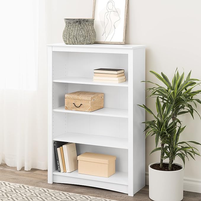 Prepac Sonoma 4-Tier Bookcase 48"H with 3 Adjustable Shelves, White Storage Cabinet, Modern Display Cabinet, Bookshelf with Storage Shelves for Home Office, Living Room Organizer