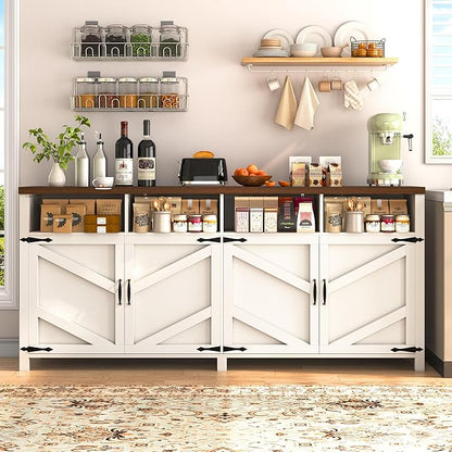63'' Buffet Sideboard with Storage Farmhouse with 4 Doors, Large Kitchen Storage Cabinet Wood Coffee Bar Cabinet Buffet Table with Shelves for Kitchen, Dining Room, Entryway