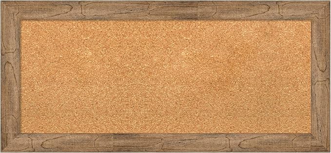 Amanti Art Natural Cork Board for Wall, 16x34 Vision Board with Brown Wood Frame, Medium Corkboard Office Decor for Home Organization, Rustic Farmhouse Corkboard Pinboard to display items for home