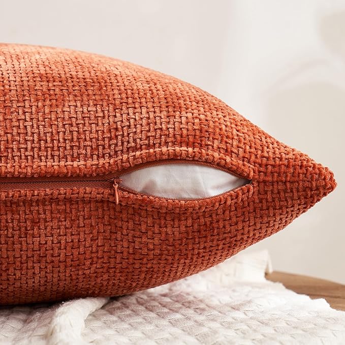 MIULEE Pack of 4 Couch Throw Pillow Covers 18x18 Inch Burnt Orange Soft Decorative Chenille Pillow Covers Farmhouse Accent Cushion Covers for Boho Home Decor Sofa Bedroom Living Room