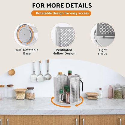 Rotating Paper Cup Dispenser, Cup Holder with 4 Compartments, Disposable Coffee Cup Dispenser Removable, Plastic Cup Storage & Lid Holder for Countertops, Kitchen, Coffee Stations (Gray)