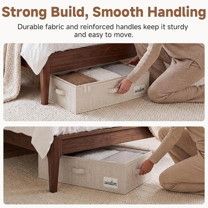 StorageWorks Under Bed Storage Containers with Handles and Label Holder, 2 Pack Ultra-thick Fabric Underbed Bins, Closet Organizer for Clothes, Blankets, Sweater