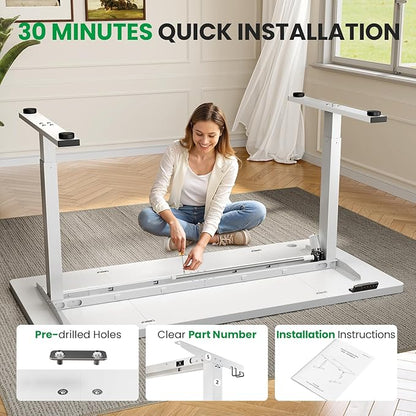 Electric Standing Desk Adjustable - 60x28 Inch Sit Stand Desk with 1 Inch Thick Tabletop, Double Beam Frame, 3 Memory Height Adjustment, Cable Management for Home Office