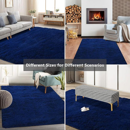 Shag Area Rugs for Bedroom Living Room,5X8 Ultra Soft Fluffy Area Rugs for Dorm,Indoor Carpet Plush Rugs for Living Room Home Decor, Navy Blue