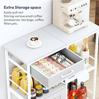 SWTYMIKI Coffee Bar Cabinet for Home - Farmhouse Coffee Stand Station Multi-Purpose Buffet Sideboard Cabinet - Kitchen Bar Table for Living Room, Corner, Small Space, White