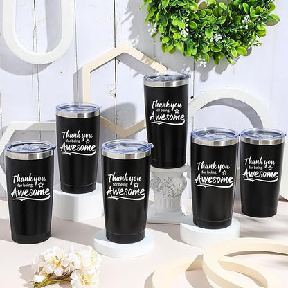 Sieral 60 Pieces Thank You for Being Awesome Tumbler, Thank You Supplies for Women Men 20oz Insulated Stainless Steel Travel Tumbler with Lid and Straw Appreciation Gift with Keychain (Black)