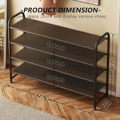 INGIORDAR Shoe Rack 4 Tier Long Storage Organizer Wide Metal Shoe Shelf for Closet Entryway Brown