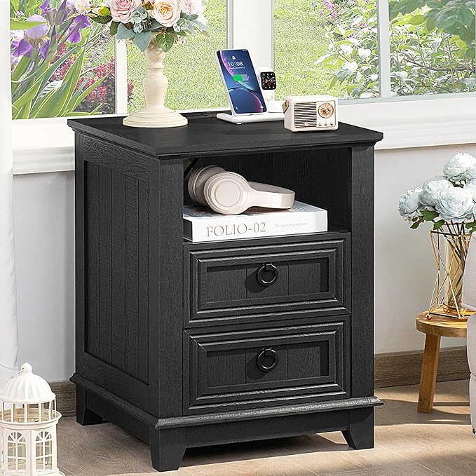 Farmhouse Coffee Table Set of 3, Furniture Set with Charging Station, Coffee Table with Hidden Storage Organizer and Nightsand 3-piece set, Country Center Table Set for Living Room,Office, Home