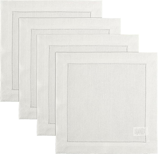 Solino Home Square Placemats Set of 4-100% Pure Linen Ivory Cloth Placemats 14 x 14 Inch - Classic Hemstitch, Machine Washable Place Mats for Spring, Easter