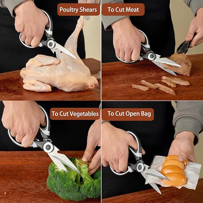 OMDAR 3 Pack Kitchen Scissors All Purpose 3 Pack - Heavy Duty Stainless Steel Cooking Shears for Cutting Meat, Food, Fish, Poultry Sharp Sissors for Dishwasher Safe - with Protective Sheath