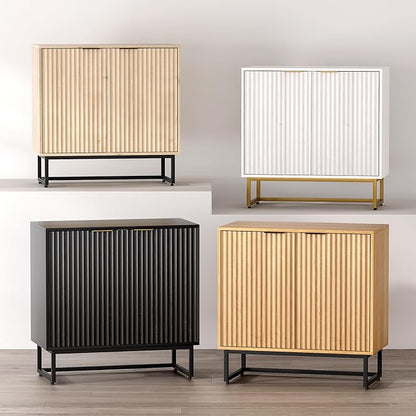 Fluted Storage Cabinet Sideboard Buffet Cabinet, Modern Accent Cabinets with Adjustable Shelves, Wooden Credenza, Console Table Entryway Cabinets for Living Dining Room, Natural Oak