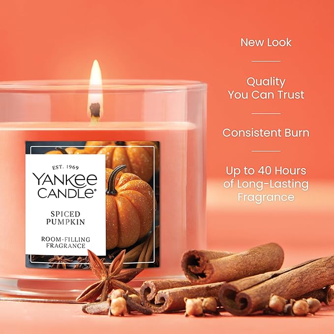 Yankee Candle Small Tumbler Scented Candle with up to 40 Hour Burn Time, Premium Plant Wax Blend for Consistent Burn, 4.3 oz Tumbler Candle with Room Filling Fragrance, Spiced Pumpkin