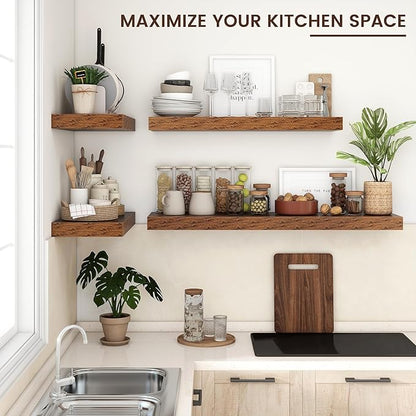 Floating Shelves for Wall, 48 Inch Wide x 12 Inch Deep Floating Shelves, Long Wood Floating Wall Shelf Shelves for Living Room Bathroom Bedroom Kitchen Home - (Brown, 48" W x 12" D x 2" H)