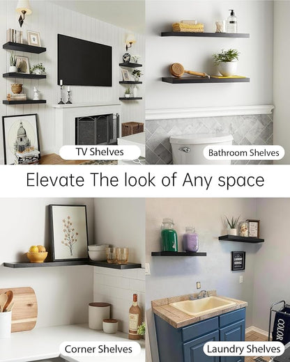BAYKA Floating Shelves Set of 2, 22.5 inches Black Wall Mounted Shelves for Bathroom, Bedroom, Living Room, Kitchen & Book, Hanging Display Decor Organizer Shelf with 22 lbs Capacity