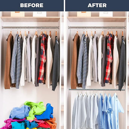 STO STO 2 Pack Closet Hanging Rod, Length and Height Adjustable Closet Rod, Space Saving Metal Closet Extender Hanging Bar for Hanging Clothes, Closet, Chrome
