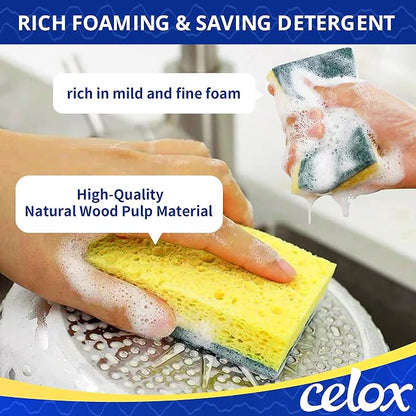 CELOX Non-Scratch Scrub Sponge for Washing Dishes, Yellow, 24Pack