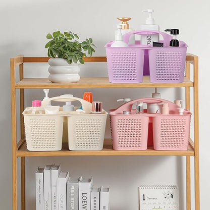 UUJOLY Plastic Portable Shower Caddy Basket Bucket, Cleaning Shower Basket with Handle Compartments Storage Basket Organizer for Bathroom Kitchen College Dorm Sink, Light Purple