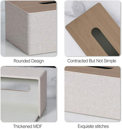 GOLRANLYE Tissue Box Cover Rectangular 9.8"(L) x 5.3"(W) x 4.3"(H) Refined Modern PU Leather Facial Tissue Dispenser Box Holder for Dresser Bathroom Decorative (Beige)