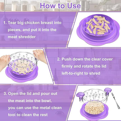 SURETIVIAN Chicken Shredder Tool Twist Large Chicken Breast Shredder with Brush&Fork, Visible Meat Shredder Machine, Anti-Slip Strip, Ergonomic Handle, BPA Free, Suitable for Pork Beef Chicken(Purple)