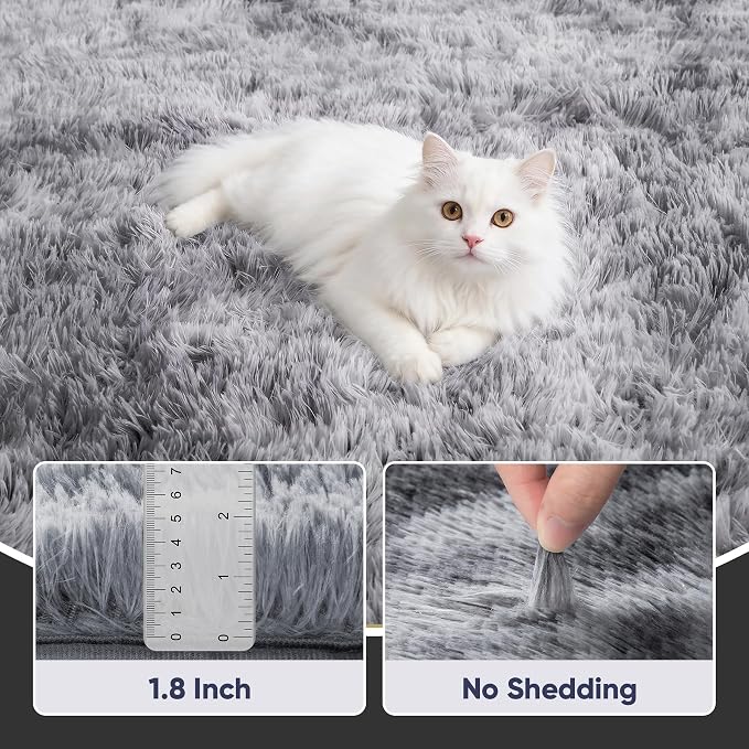 8x10 Area Rugs for Living Room Bedroom: Light Grey Soft Fluffy Shag Upgrade Non-Slip High Pile Carpet Large Fuzzy Plush Indoor Floor Decor Shaggy Rug for Kid Boys Girls Playroom Nursery Modern Home