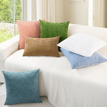 CaliTime Throw Pillow Covers Decorative 16 X 26 Inches Pack of 2 Cozy Chenille Cushion Cases for Couch Sofa Bed Living Room Home Smoke Blue