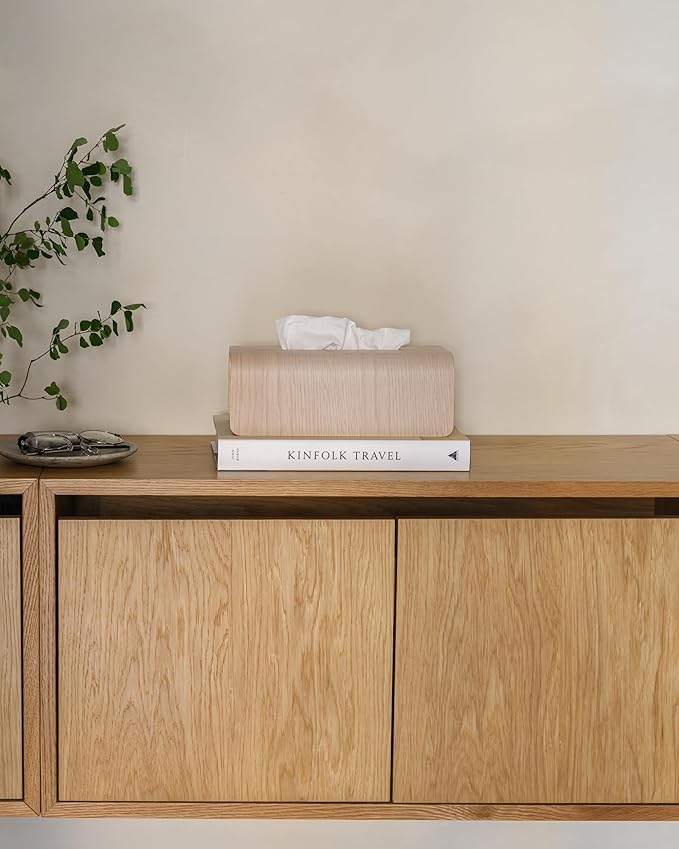 Kazai.® Tissue Box Cover 'Toke' | Real Wood Veneer, FSC® Certified | Decorative Rectangle Tissue Holder for Bathroom or Living Room | Scandinavian Design | Oak, White