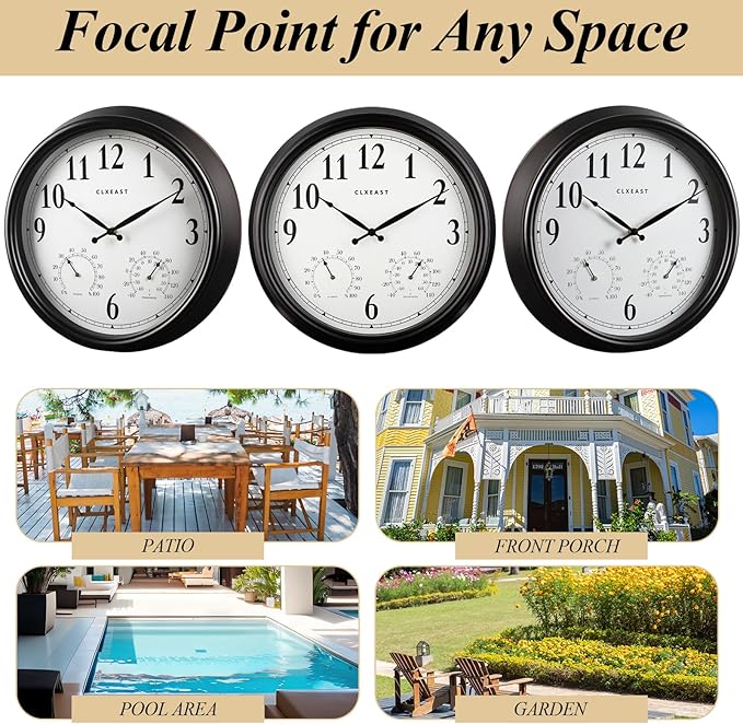 CLXEAST Outdoor Clocks for Patio Large Waterproof with Thermometer,18 inch Outdoor Wall Clock with Temperature and Humidity Combo,Weatherproof,Oil Rubbed Bronze