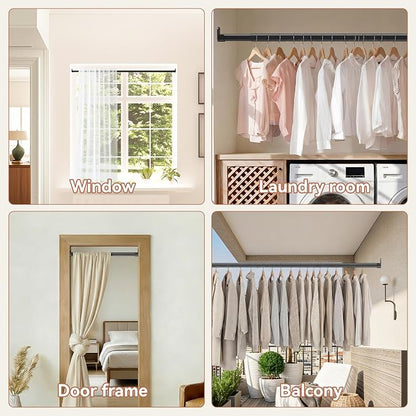 Oval Closet Rod 18-40 Inch Adjustable Closet Rods for Hanging Clothes Heavy Duty Black Poles Bar with End Supports Rust Proof Wardrobe Rod for Laundry Room RV