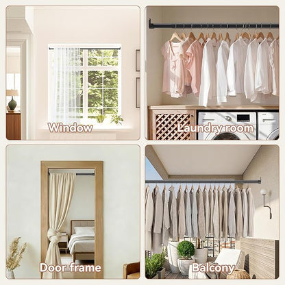 Oval Closet Rod 18-88 Inch Adjustable Closet Rods for Hanging Clothes Heavy Duty Black Poles Bar with End Supports Rust Proof Wardrobe Rod for Laundry Room RV