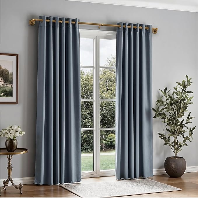 Zeerobee Curtain Rods for Windows 66 to 120, 1 Inch Industrial Wrap Around Warm Gold Curtain Rod, Indoor/Outdoor Room Divider Adjustable Drapery Pole, 66"-120"