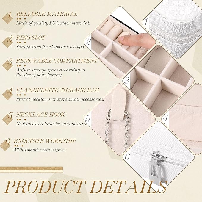 Yinkin 12 Pcs Mini Travel Jewelry Case Bridesmaid Proposal Gift Boxes, Small PU Leather Earring Organizer, Bulk Travel Accessories Portable Jewelry Holder(White)