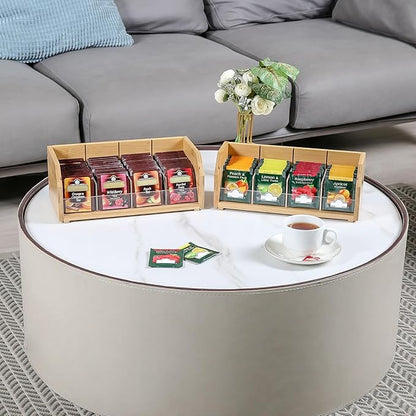 TIOPGHAD 2-Layer Stackable Bamboo Tea Bag Organizer Storage Holder & Rack - Wooden Tea Box Containers - Stand for Countertop or Cabinet