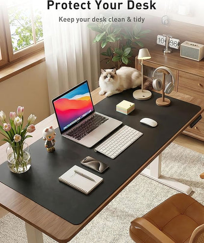 Aothia Faux Leather Desk Mat - Large Mouse Pad, Non-Slip PU Leather Blotter, Waterproof Writing Surface for Office and Home (Black, 63" x 17")