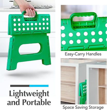 Handy Laundry Folding Lightweight Step Stool - Sturdy Enough to Support Adults - Opens Easy with One Flip - Great for Kitchen, Bathroom or Bedroom (Green | 2-Pack)