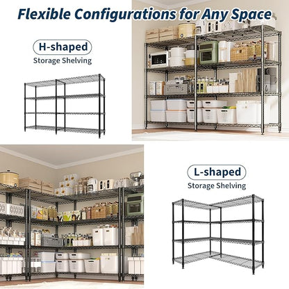 GarveeLife 60" H Storage Shelves L-Shaped 1060 LBS Heavy Duty Metal Shelving 4-Tier Wire Shelving for Corner Storage Rack Adjustable Pantry Shelf for Kitchen Pantry, 60" H x 60" W x 13.8" D