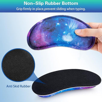 Mouse Wrist Rest, Canjoy 2 Pack Memory Foam Soft Fabric Mouse Wrist Rest Pad Support Cushion with Anti-Skid Rubber Base,Ergonomic Pain Relief Mouse Hand Rest (Blue Galaxy)