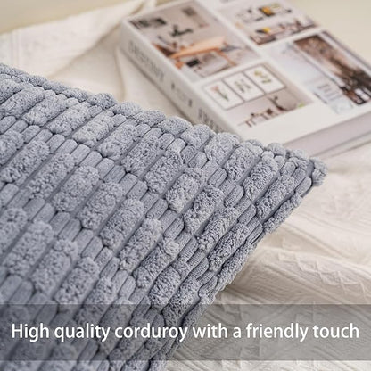 Aegero Corduroy Decorative Throw Pillow Covers 14x36 Inch Soft Striped Pillow Covers Modern Farmhouse Home Decor for Sofa Living Room Couch Bed（Light Grey）