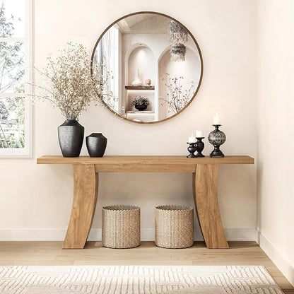 70.9-Inch Wood Console Table for Entryway Living Room, Extra Long Rectangular Natural Sofa Tables with Farmhouse Wooden Curved Base for Home Hallway Couch Foyer Entrance, Light Brown Oak