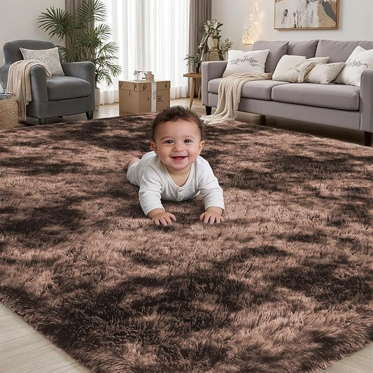 8x10 Area Rugs for Living Room Bedroom:Soft Fluffy Shag Upgrade Non-Slip High Pile Carpet Large Fuzzy Plush Indoor Floor Decor Shaggy Coffe Tie-Dyed Rug for Kid Boys Girls Playroom Nursery Modern Home
