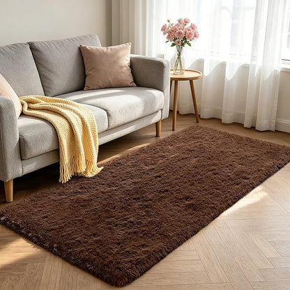 Shag Runner Rug for Bedroom Living Room 3x7 Upgrade Non-Slip Fluffy Soft Bedside Rugs,Brown Shaggy Carpet for Livingroom Dorm Home Decor Aesthetic
