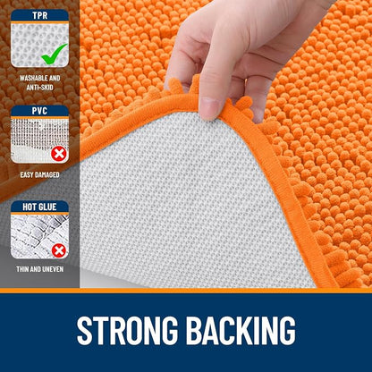 OLANLY Small Bathroom Rugs 24x16, Extra Soft Absorbent Chenille Bath Rugs, Rubber Backing Quick Dry, Machine Washable Bath Mats for Bathroom Floor, Tub and Shower, Home Decor Accessories, Orange