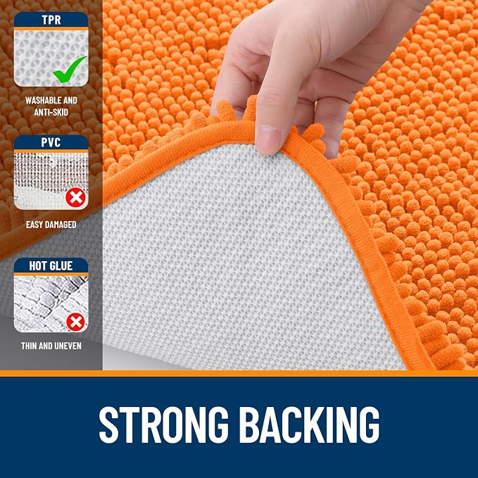 OLANLY Bathroom Rugs 35x24, Extra Soft Absorbent Chenille Bath Rugs, Rubber Backing Quick Dry, Machine Washable Bath Mats for Bathroom Floor, Tub and Shower, Home Decor Accessories, Orange