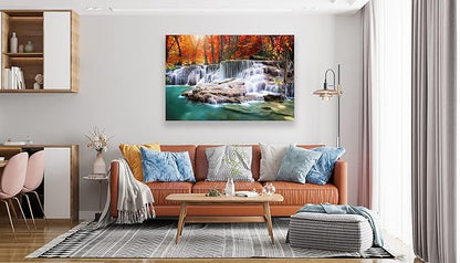 Aibonnly Wall Art Canvas Painting Red Forest Waterfalls 1 Piece Modern Landscape Tree Picture Poster Print Framed and Stretched Ready to Hang for Living Room Bedroom Kitchen Office Home Decor
