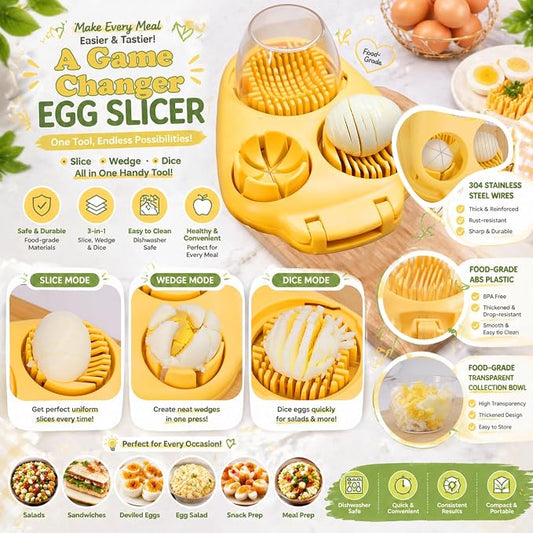 JAYVAR Egg Slicer for Hard Boiled Eggs - 3 Slice Modes Egg Chopper, Eggs Cutter with Sturdy Stainless Steel Wire, Strawberry Slicer, Dishwasher Safe Boiledegg Slicers with Container for EggSalad