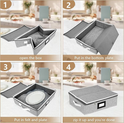 homyfort Platter Storage Case Box, China Storage Containers Hard Shell, 5 Felt Dividers Included, Structured Top and Stackable Platter Storage Containers (Grey)