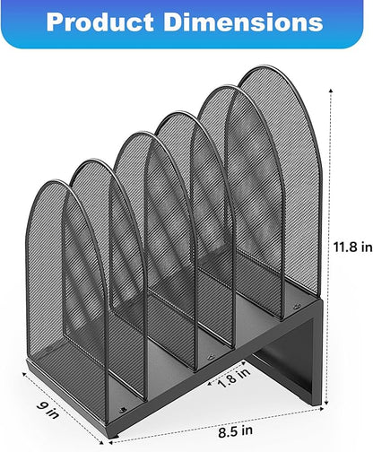 gianotter Desktop File Organizer, Desk Organizer with 5 Compartments, Paper Organizer for Desk, Workspace Organizers for Office Supplies (Black, Inclined Style)