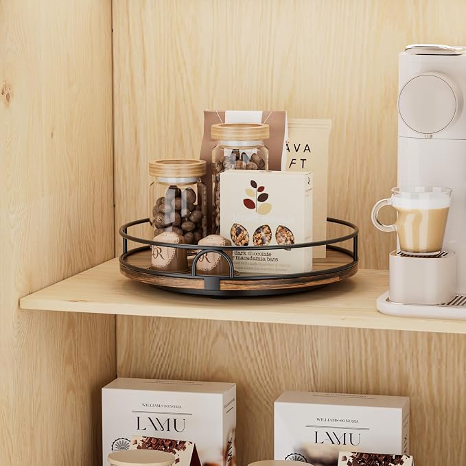 LAMU 11'' Lazy Susan Organizer for Table Top,Wooden Lazy Susan Turntable for Cabinet,Kitchen,Spice Organization,Bathroom Vanity,Rotating Pantry Storage for Table Decor