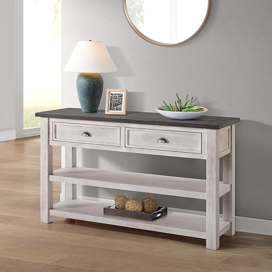 Martin Svensson Home Monterey Solid Wood Sofa Console Table White with Grey Top